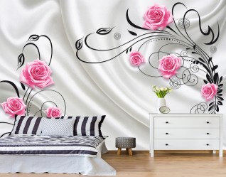 3D фотообои с розами в интерьере спальни